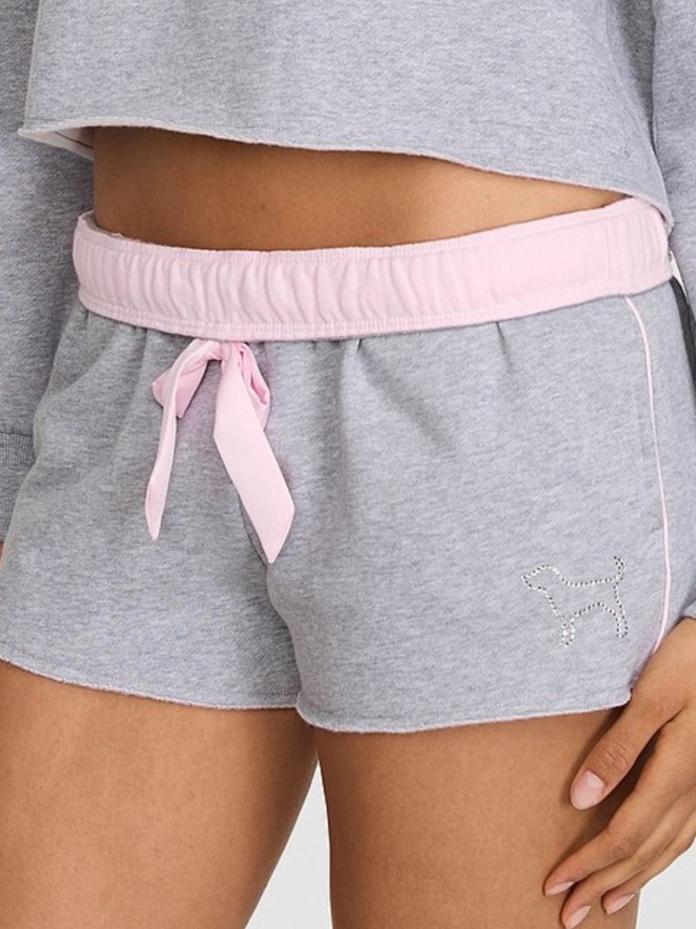 NWT💗PINK VS | Elle | Campus Fleece Shortie | Gray/Pink/Bling!Sz-M!Ltd. Ed.!CUTE!